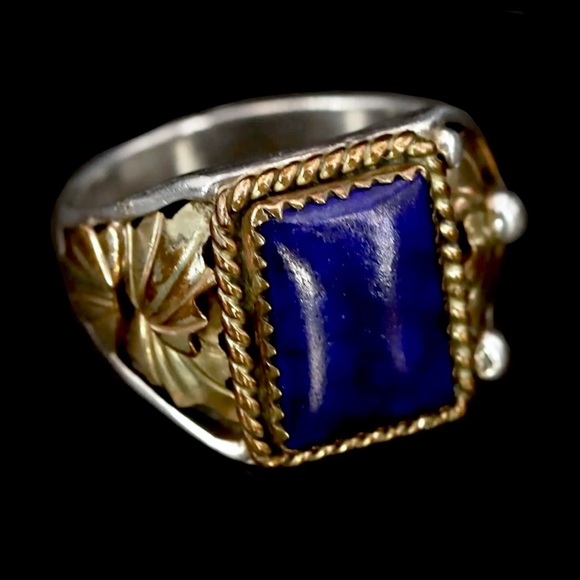 👑🫐🗝️Signed - Richard Begay, Navajo Vintage Sterling Silver Lapis Gold Wash Ring - Picture 3 of 7